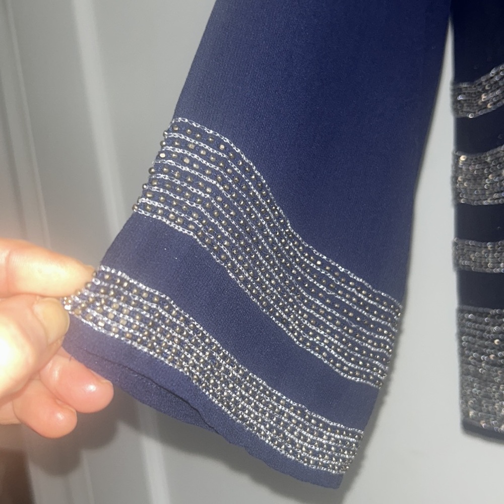 Joie Silk/ Beaded Long Sleeve / Deep Royal Blue with Silver and Matte Gold - Picture 4 of 6